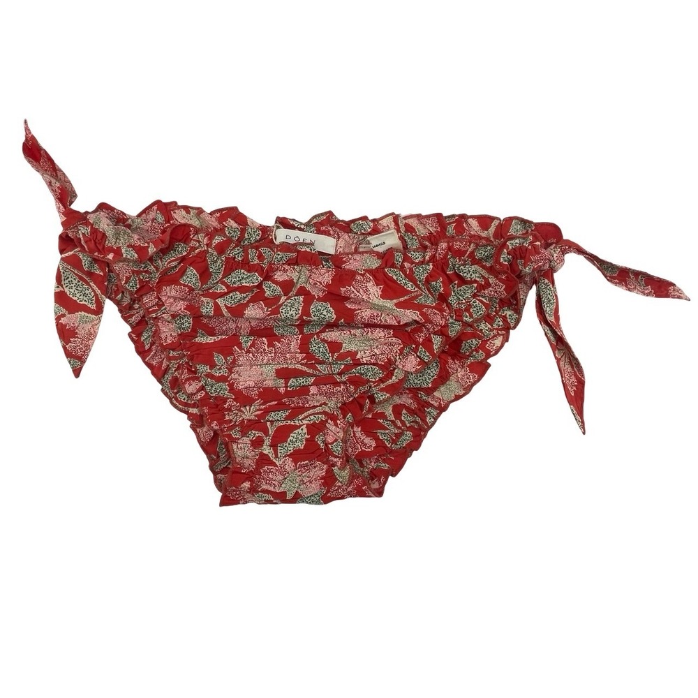 DOEN Women Bikini Bottom Side Tie Floral Red Cotton Silk XXL